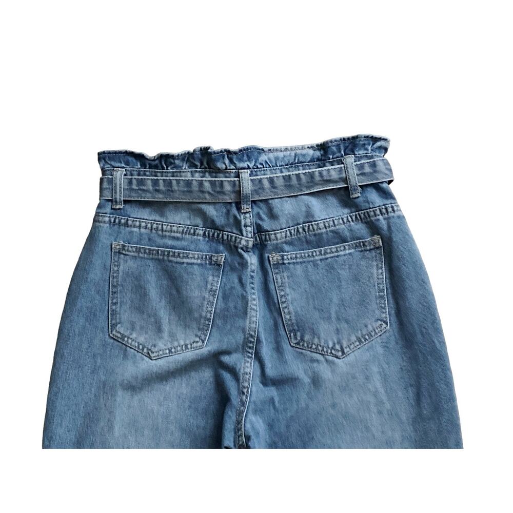 Shein Paperbag Waist Jeans Womens M Blue Belted High Rise Tapered 28.5" Inseam - Picture 4 of 6